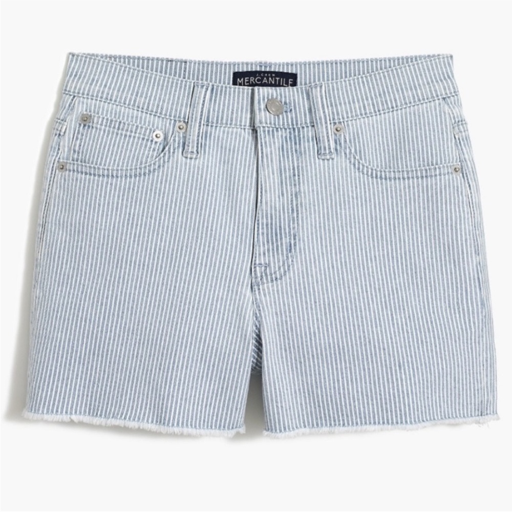 J.Crew Mercantile Womens Denim Shorts Striped Stretch Mid Rise Pockets Size 28 6